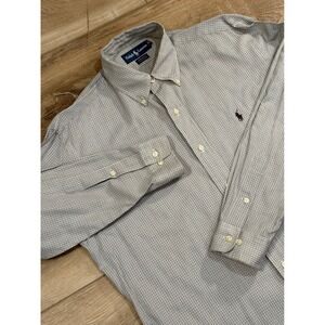 Ralph Lauren Yarmouth Mens 15 32/33 Gray Micro Check Cotton Button Down Shirt